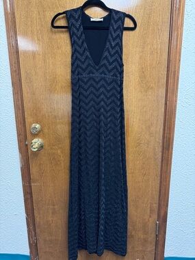 Zara Black Chevron-Textured V-Neck Maxi Dress